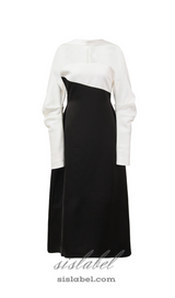 ARLENE BLACK LONG SLEEVED CUT OUT SILK TAFFETA MIDI DRESS