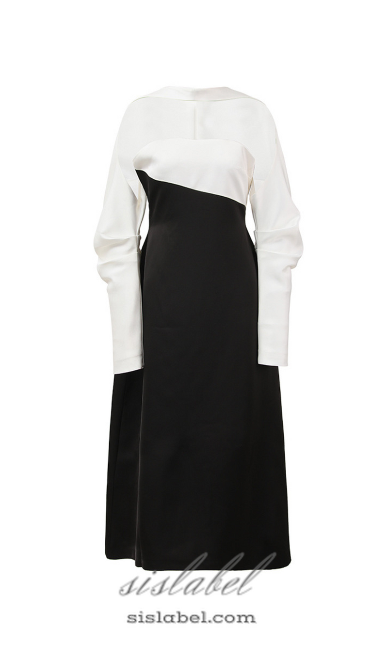 ARLENE BLACK LONG SLEEVED CUT OUT SILK TAFFETA MIDI DRESS