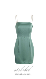 Pearl Strap Satin Mini Dress in green