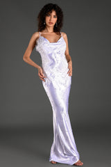 WHITE ALANIDES BEAD APPLIQUE SATIN DRESS