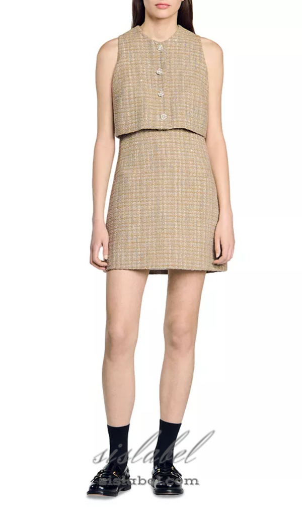 Penelope Tweed Mini Dress in camel