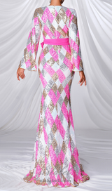 Geometric Patterns print maxi dress in pink