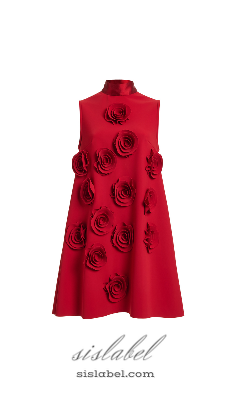 HILARY RED APPLIQUÉD SHIFT MINI DRESS