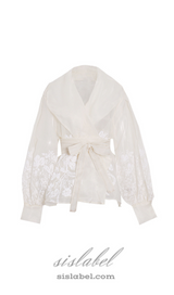 lantern sleeve embroidery shirt jacket in white