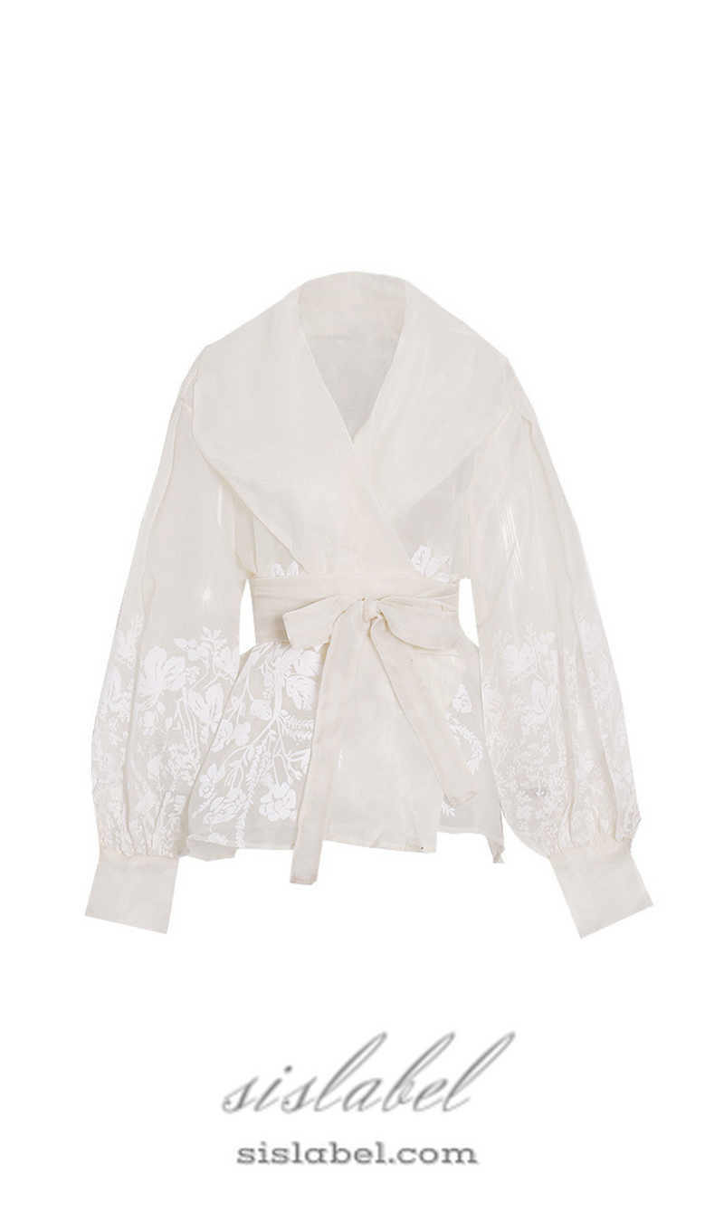 lantern sleeve embroidery shirt jacket in white