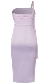 SATIN CRYSTAL MIDI DRESS IN LILAC GRAY