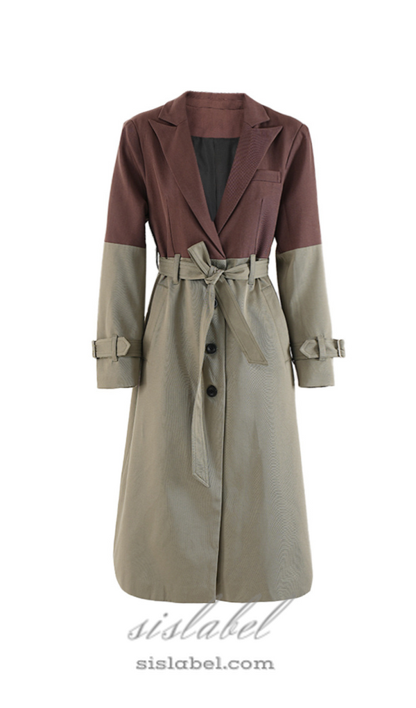 Belted Blazer Trench Coat in Brown Gray