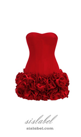 ANGELA RED FLOWER-TRIM EMBELLISHED STRAPLESS MINI DRESS