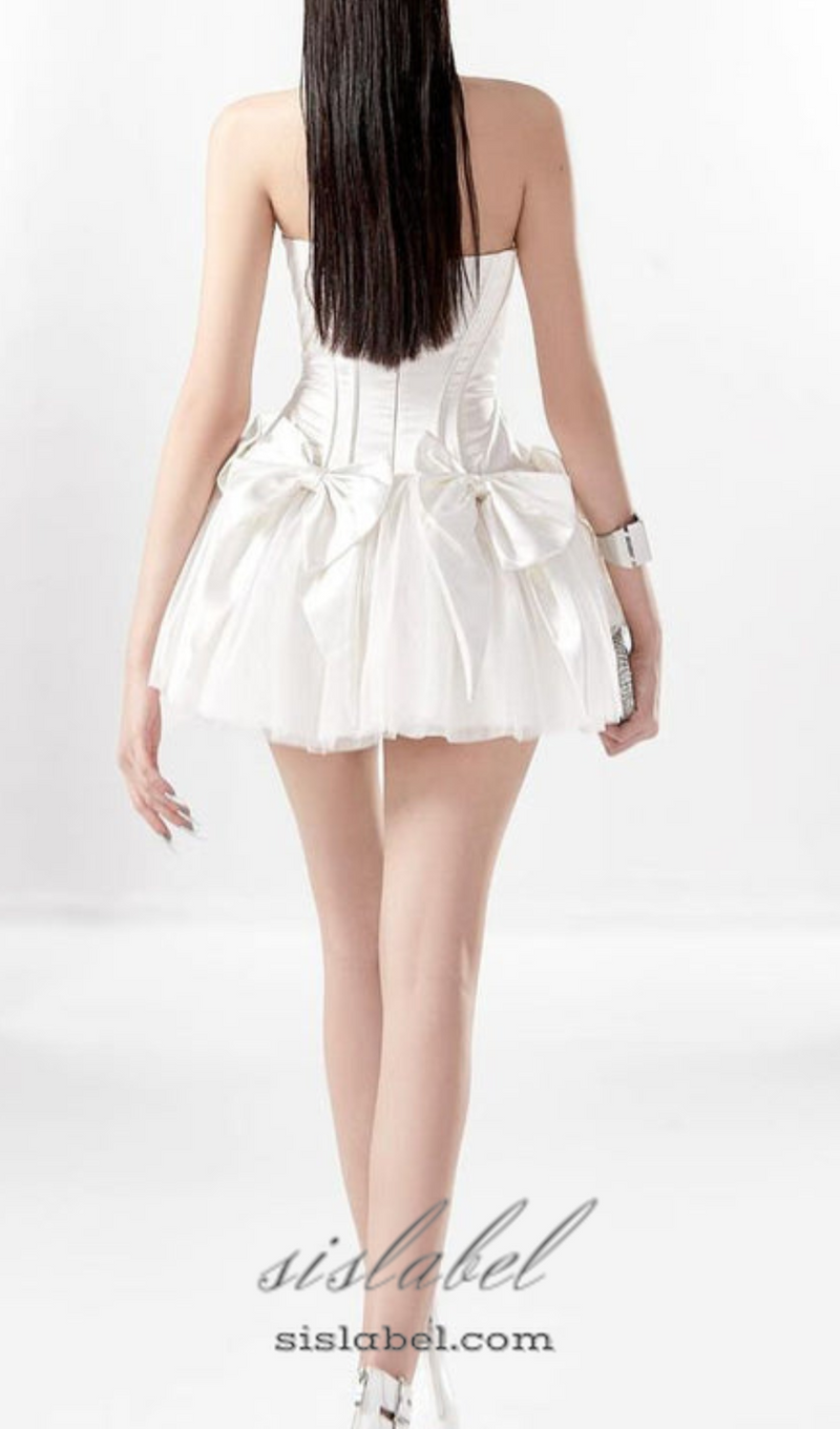 ELSIE BOWKNOT MESH STRAPLESS MINI DRESS IN WHITE