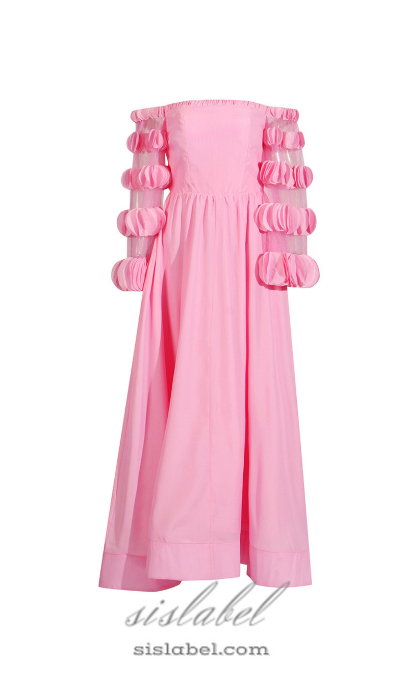 petals strapless tulle maxi dress in pink