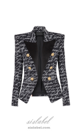 Alphabet pattern black jacket with single button