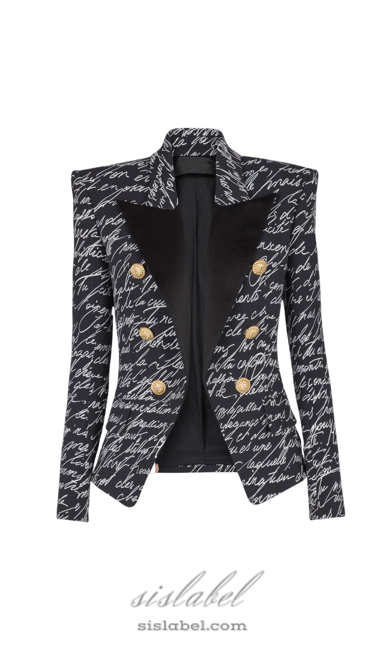 Alphabet pattern black jacket with single button