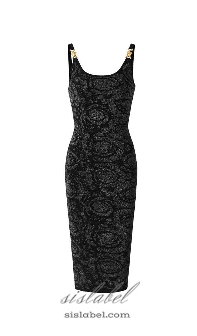 BAROCCO JACQUARD KNITTED MIDI DRESS IN BLACK