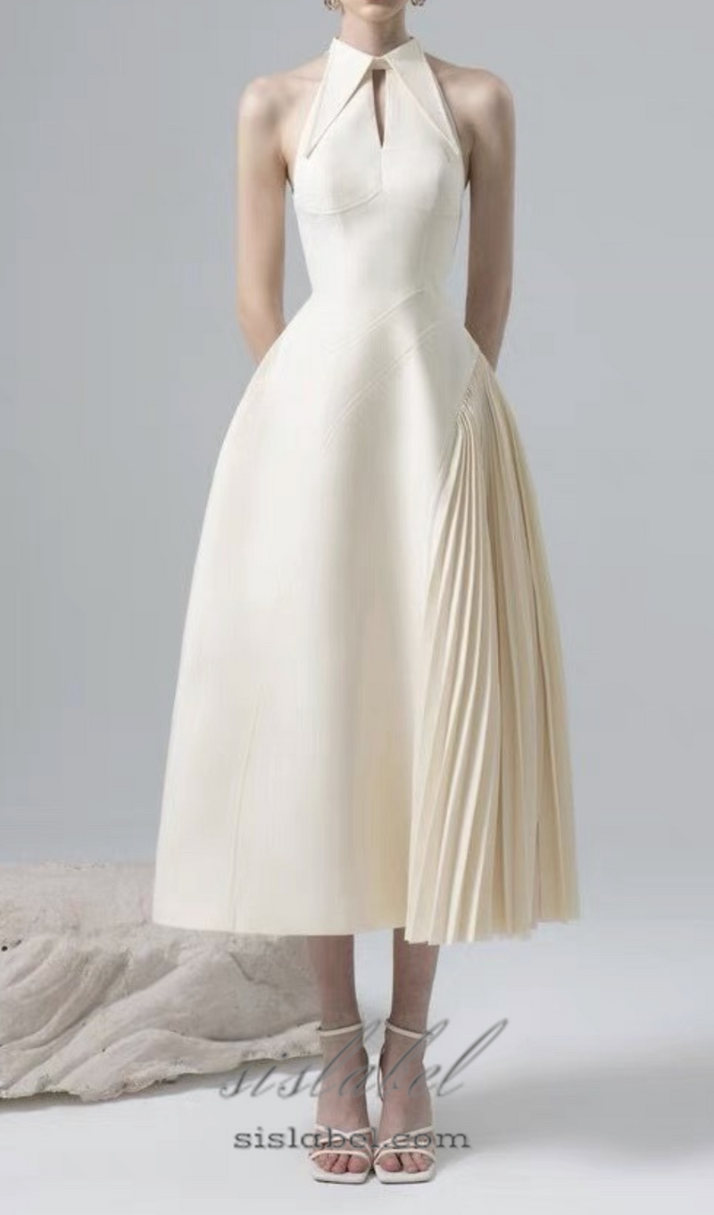 ASHLEY A-LINE PLEATED MIDI DRESS IN WHITE