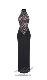 carol black halter maxi dress with lace bodice