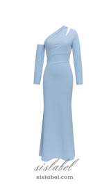 XYLIA BLUE ASYMMETRICAL ONE-SHOULDER BODYCON MAXI DRESS