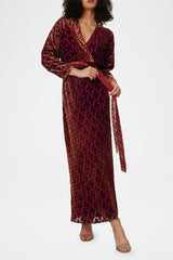 Babette Flocked Tie-Waist Maxi Dress