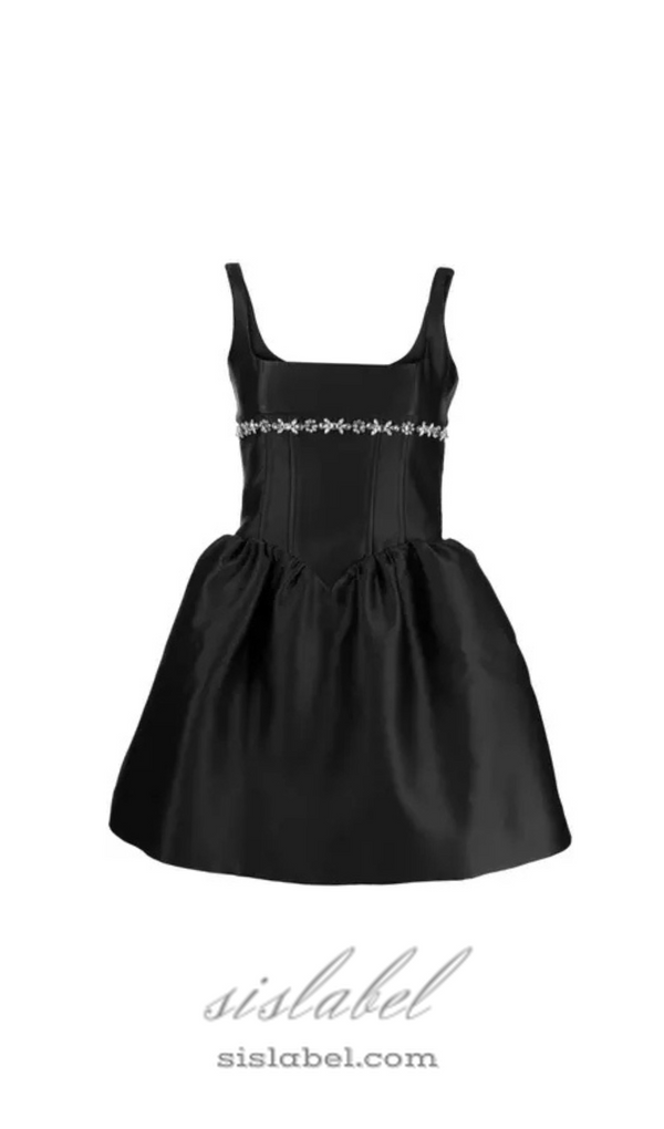 crystal-embellished square-neck mini dress in black