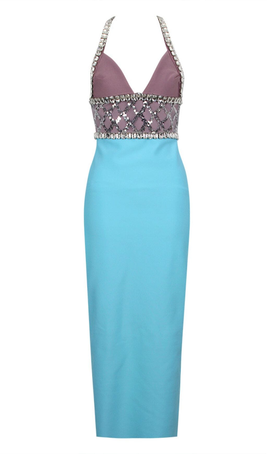 Rhinestone Plunge Midi Dress In Turquoise Sis Label Latest Party