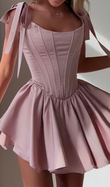 ruffle trim corset mini dress in pink