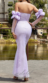 EMILY PURPLE MESH PATCHWORK SEQUIN STRAPLESS MAXI DRESS