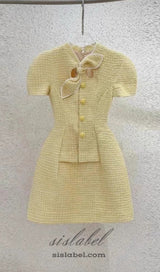 CHYNA YELLOW BUTTON MINI DRESS