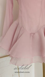 BRANDEE PINK LONG SLEEVE RUFFLE HEM MINI DRESS