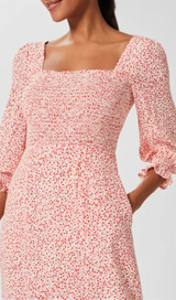 ROBE MIDI À MANCHES LANTERNE FLORALE 