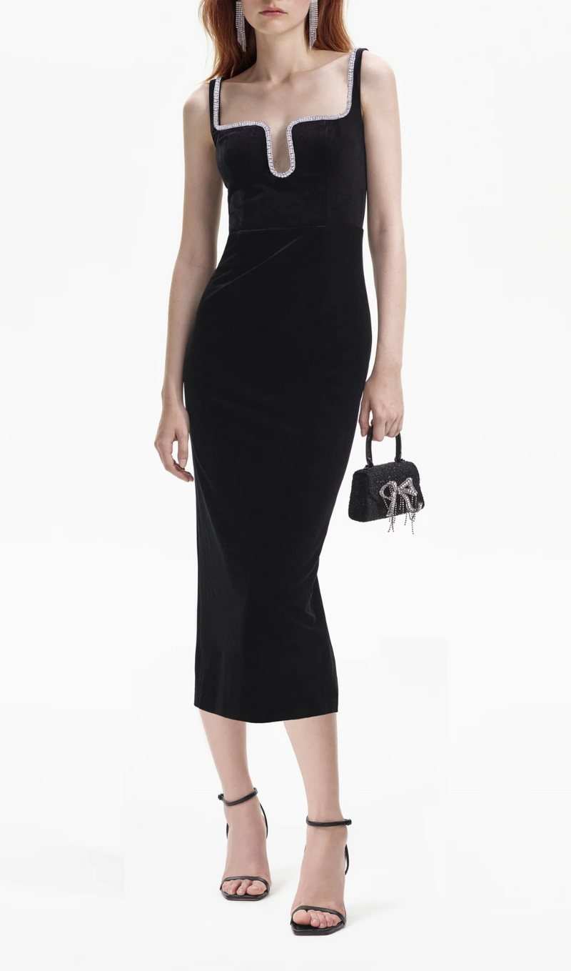 BLACK VELVET MIDI DRESS