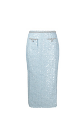 JUPE MIDI BOUCLE À SEQUINS BLEU 