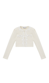 CREME STRICK-CARDIGAN MIT BLUMENBESATZ 