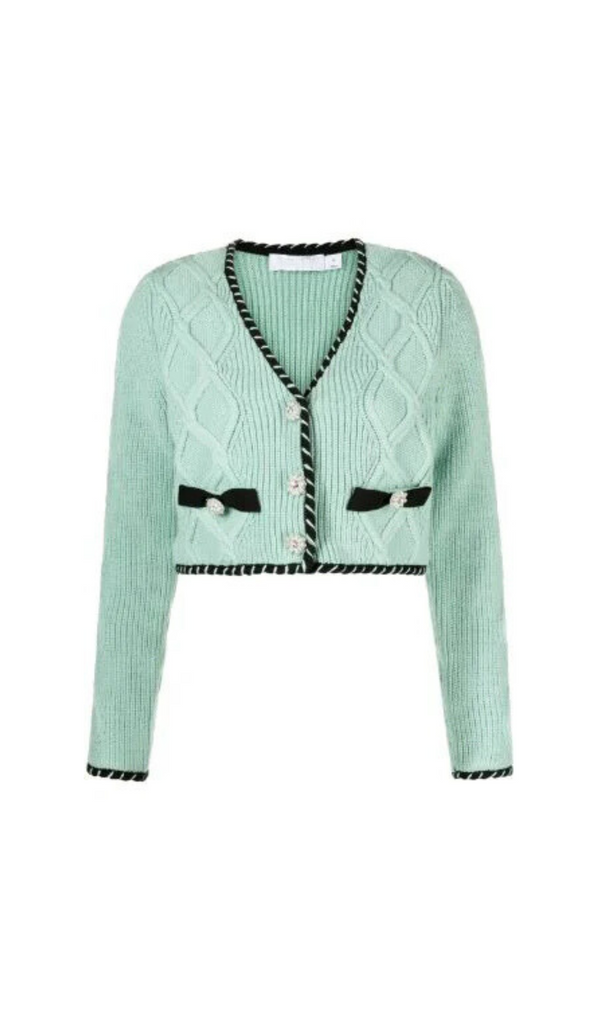 MINT CABLE KNIT CROPPED CARDIGAN