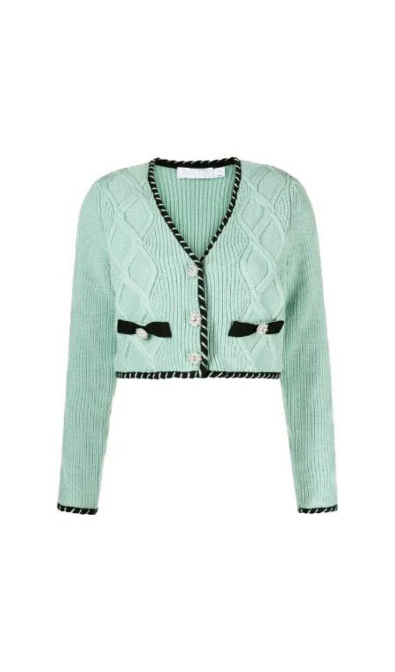 MINT CABLE KNIT CROPPED CARDIGAN