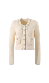 CREAM SOFT KNIT BOW CARDIGAN