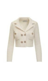 CREME STRICKJACKE MIT PAILLETTENSTRUKTUR 