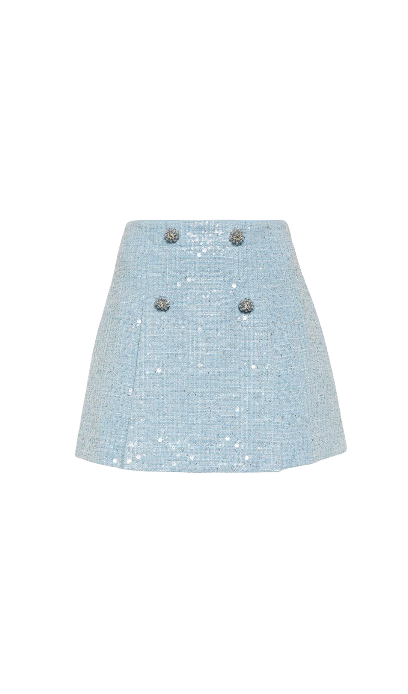 MINI-JUPE BOUCLE À SEQUINS BLEU 