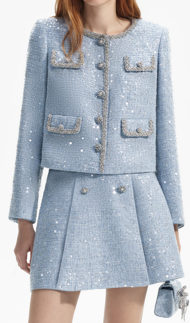 VESTE BOUCLE À SEQUINS BLEU 