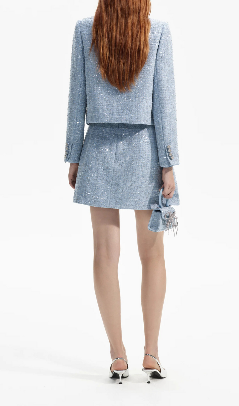 VESTE BOUCLE À SEQUINS BLEU 