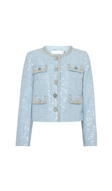 BLAUE JACKE AUS BOUCLE MIT PAILLETTEN 