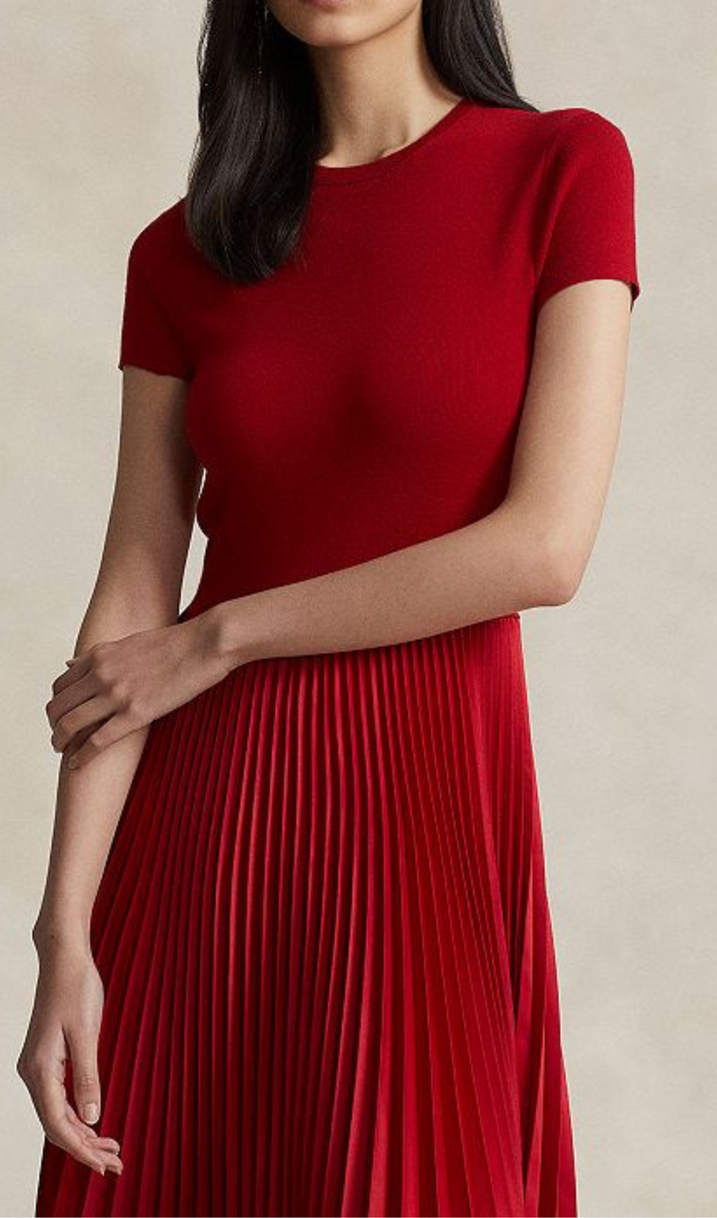 ROBE MIDI PLISSÉE ROUGE 