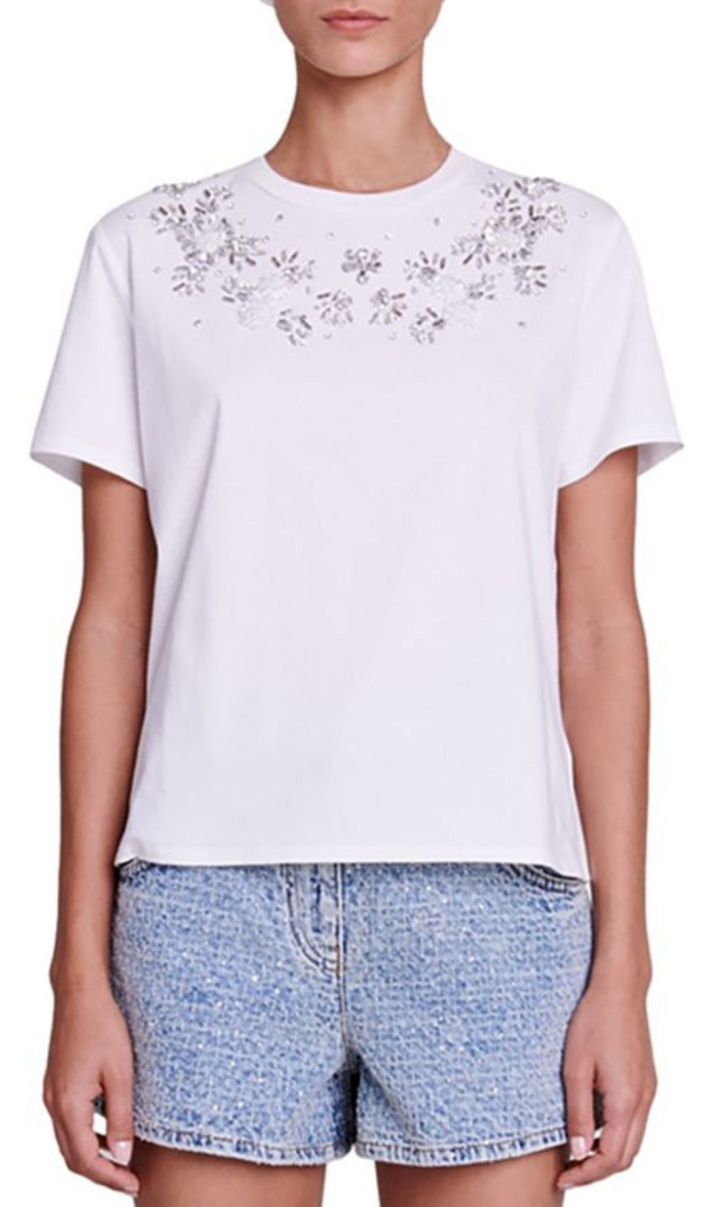 T-SHIRT MIT BLUMENVERZIERUNG 