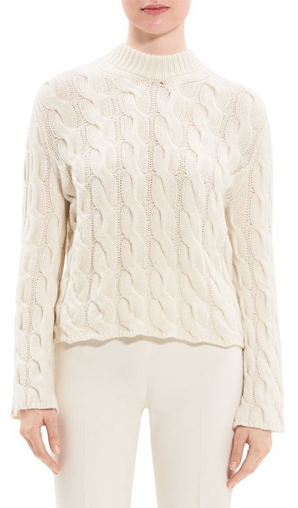 WOOL & CASHMERE CABLE KNIT MOCK NECK SWEATER