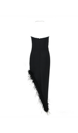 ROBE MAXI HALTER PLUME DE CRISTAL EN NOIR 