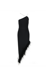 HALTER CRYSTAL FEATHER MAXI DRESS IN BLACK