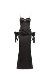 ROBE MAXI DRAPÉE BUSTIER CRISTAL NOIR 