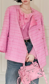 BLAZER AMPLE NŒUD TWEED ROSE