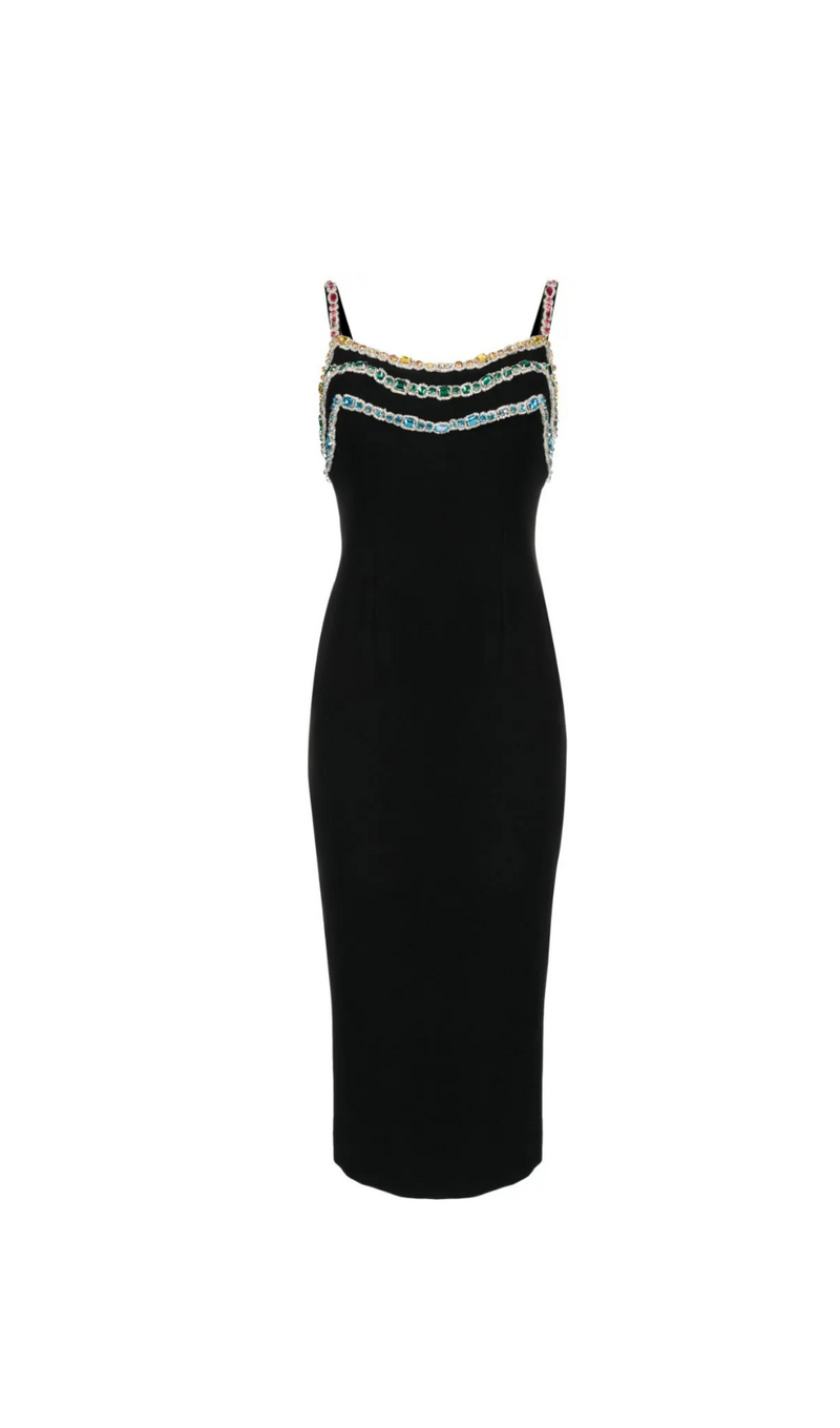 CRYSTAL-EMBELLISHED CADY MIDI DRESS