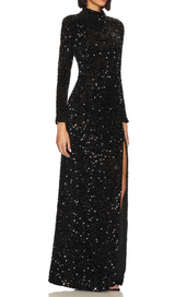 ROBE MAXI FENTE AVEC EMBELLISSEMENTS DE SEQUINS 