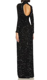 ROBE MAXI FENTE AVEC EMBELLISSEMENTS DE SEQUINS 