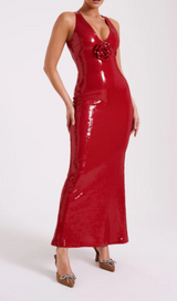 MAXIKLEID MIT PAILLETTEN IN ROT